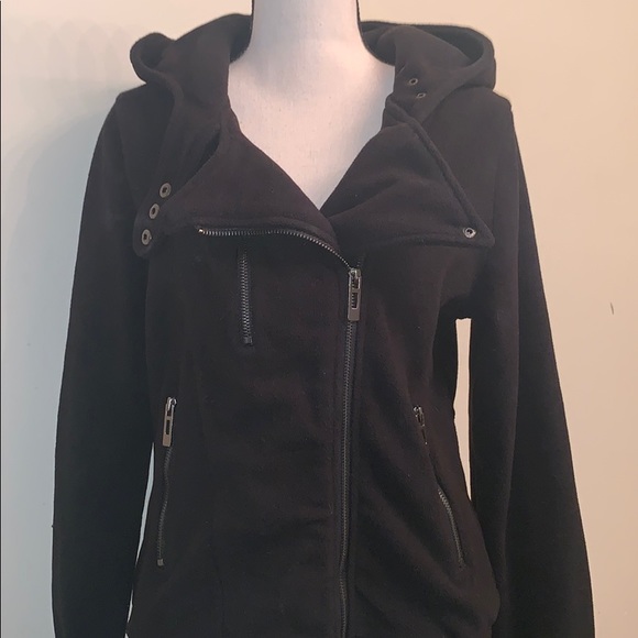 Doublju Jackets & Blazers - Black Polar Fleece Cross Zip Hooded Jacket